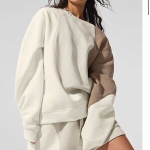 Make Waves Crew Neck Pullover color ivory color block unisex